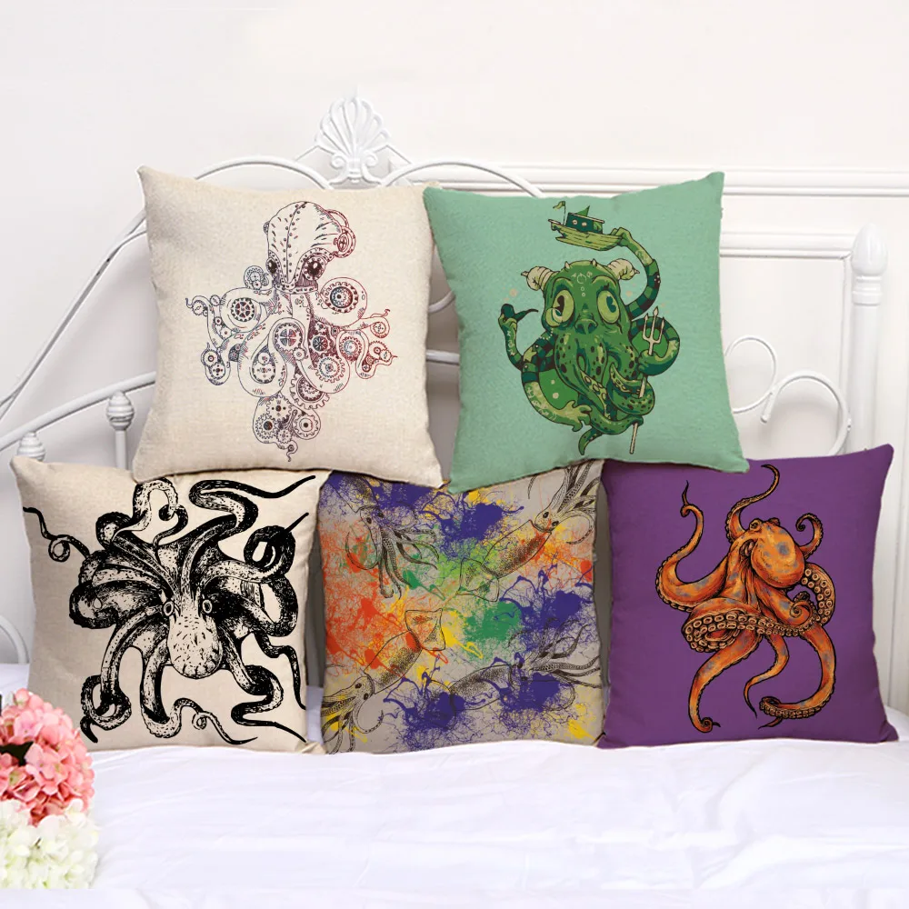 

Decorative Pillow Cushion Case Creative Cartoon octopus Pillowcase 17.5 Inch Cotton Linen Chair Seat Throw Pillow Cover S1050