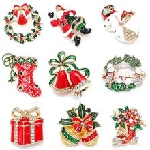 Broche de botas de Navidad de moda de Año Nuevo zapatos de Santa Claus carruaje Rin broche con piedras joyería para Navidad Color broche con piedras