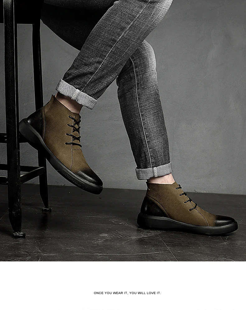 Зимние теплые ботинки на меху Мужская обувь замшевые кожаные мужские высокие ботинки botas hombre модные ботинки на шнуровке цвет черный, хаки