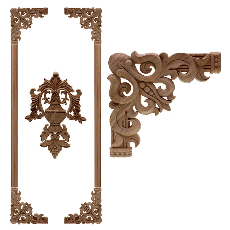 

VZLX European Oak Wood Floral Carving Applique vintage Home decor Decoration Accessories Door Cabinet Furniture Figurines