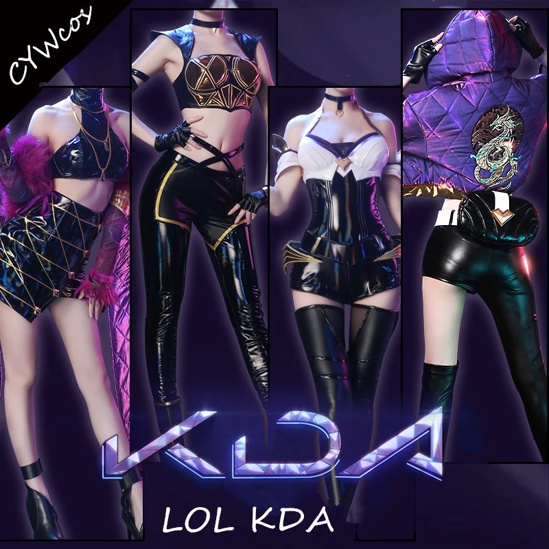 Hot Game LOL K/DA KDA New Skin the Nine-Tailed Fox Ahri Kaisa Akali Evelynn Cosplay Costume New Clothing Dress and Wig