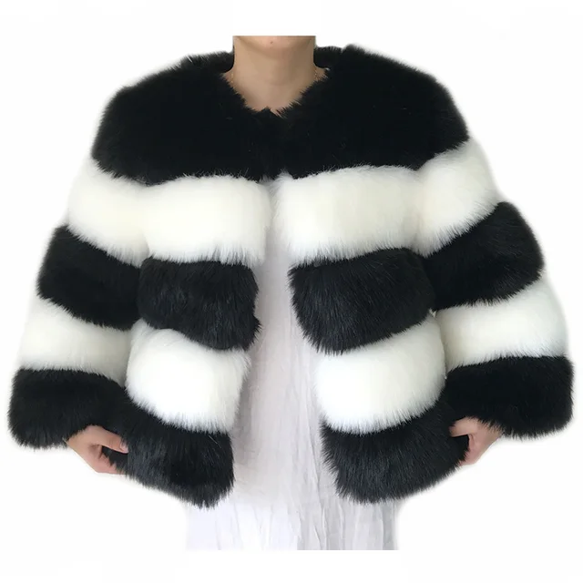 New Arrival 2017 Winter Women Fur Coat Fashion Black White Patchwork ...