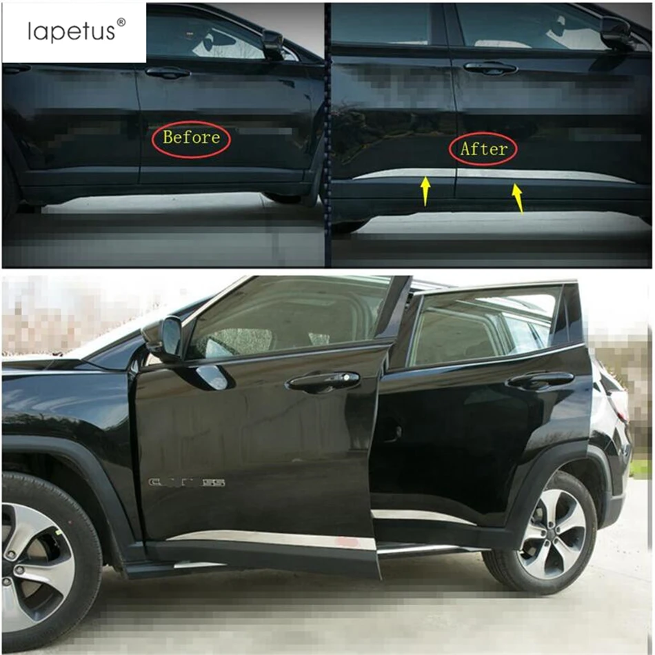 

Lapetus Accessories For Jeep Compass 2017 2018 2019 Outside Car Door Molding Body Strip Streamer Protection Plate Cover Kit Trim