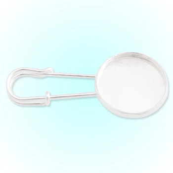 

20 pcs Silver Plated Safety Pin Brooch Base Findings Vintage 18 mm Round Pad Copper Brooch Pin Blanks Settings Wholesale-C2345