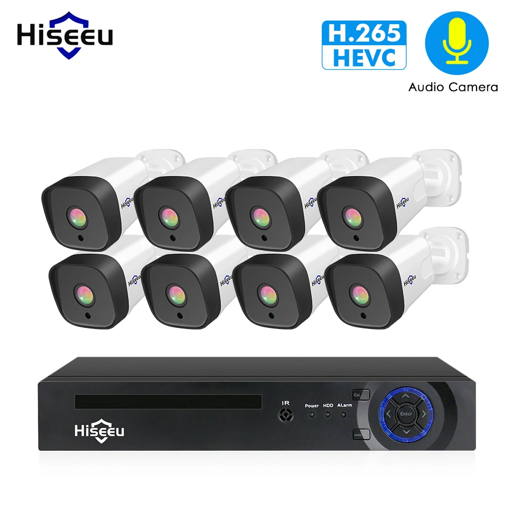 Hiseeu 1080 P POE NVR комплект 8CH H.265 CCTV Камера Системы открытый 2MP звук для камеры безопасности дома Камера Системы видеонаблюдения