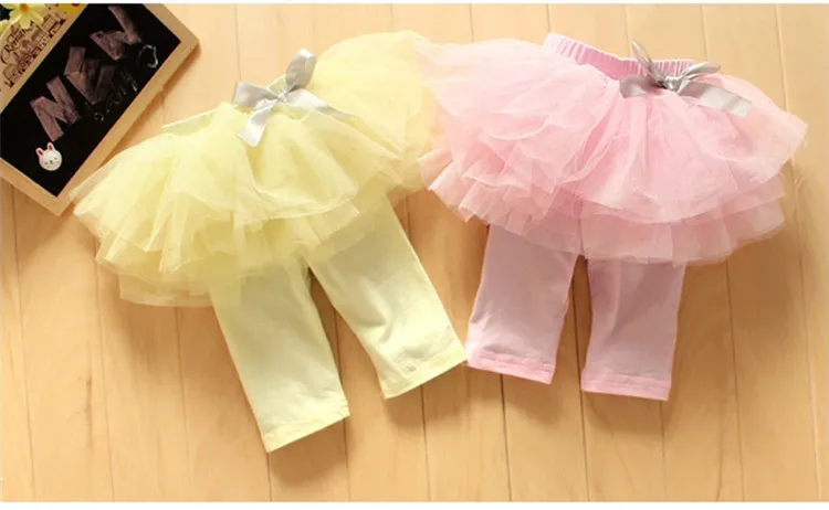 Летние Детские очень милые модные хлопковые леггинсы юбка с бантом из пряжи и тюля юбка-брюки для девочек, детские штаны CN