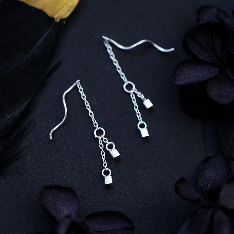 square ear line 100% 925 Sterling silver Jewelry fashion Hypoallergenic dangle earrings for women gift charms