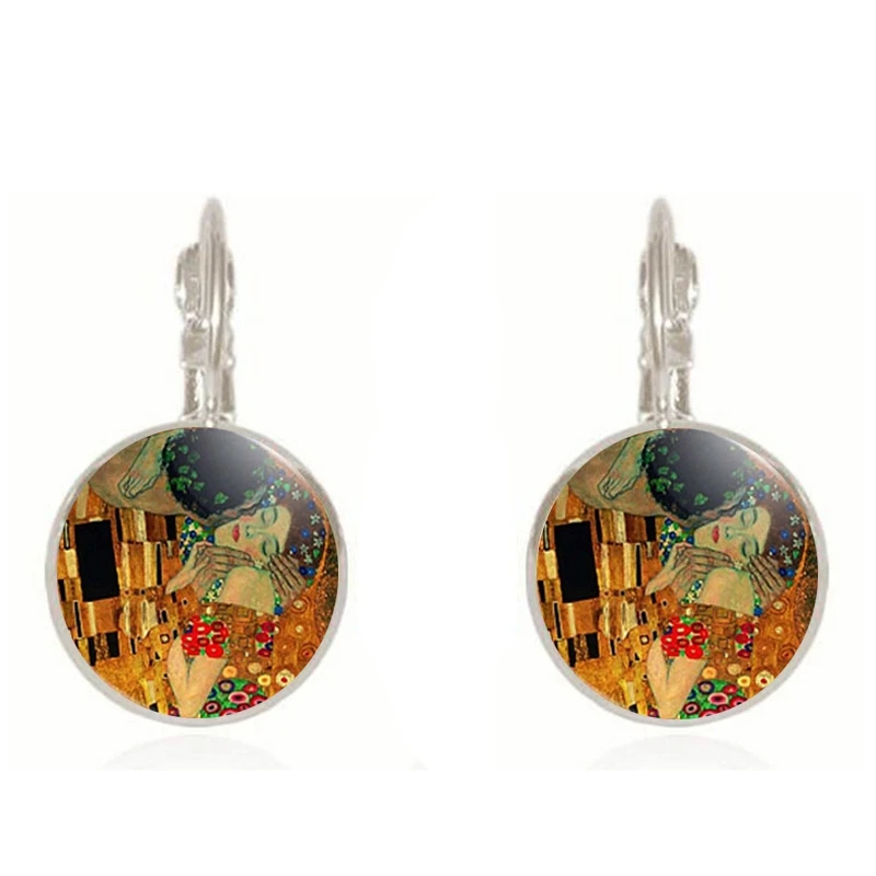 Классические серьги Gustav Klimt The Kiss, ювелирные изделия, винтажные 18 мм круглые стеклянные куполообразные серьги для женщин, ювелирные изделия, Прямая - Окраска металла: silver13