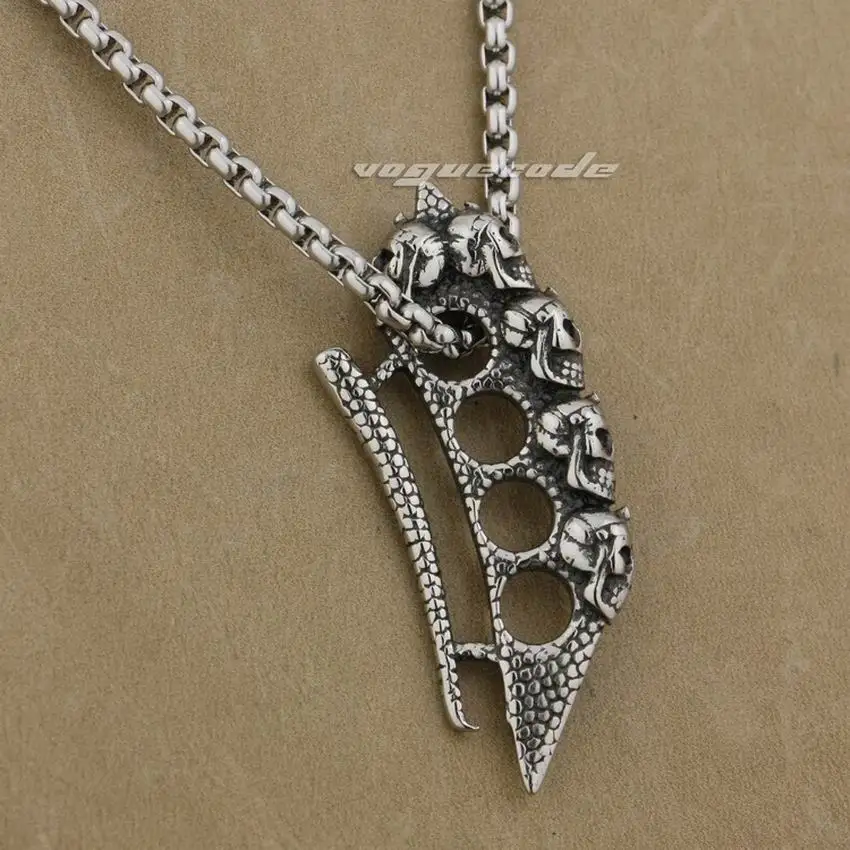 

316L Stainless Steel Skulls Knuckle Duster Pendant Mens Biker Style AJ05 Steel Necklace 24inch