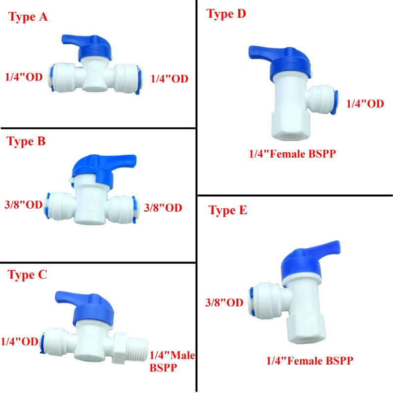 5 шт. 1/" 3/8" OD угол или прямой шаровой кран, клапан для очистителя воды Reveser осмос аквариумная система все размеры