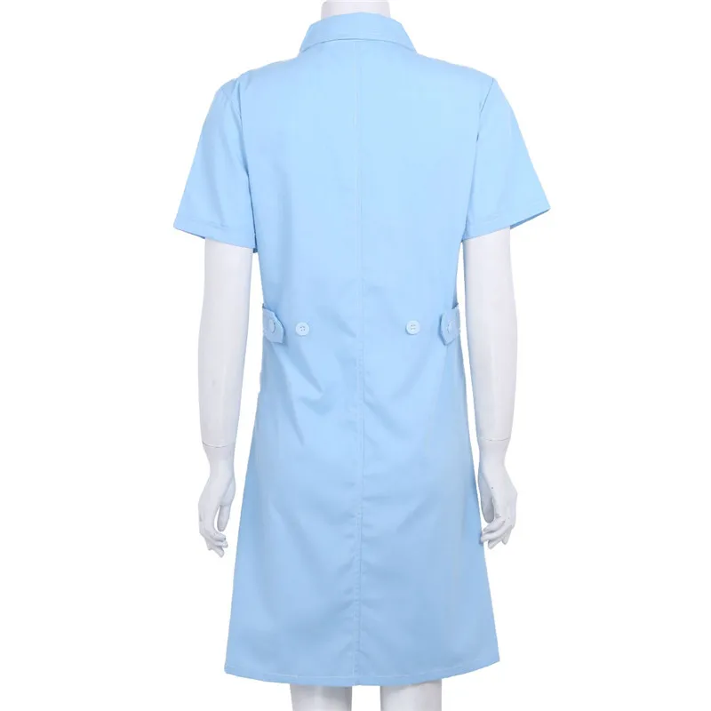 Женский взрослый воротник с отворотом короткий рукав кнопка спереди сплошной цвет больница Спецодежда для медсестер лабораторный халат платье медицинская форма