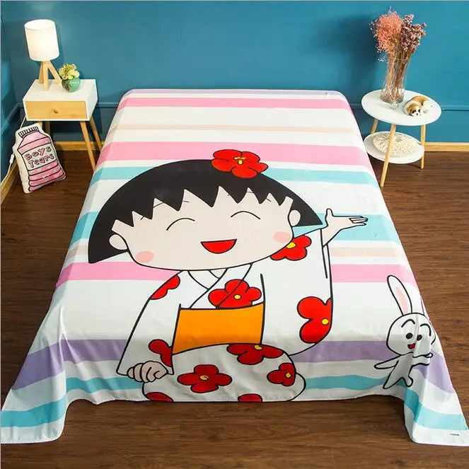 Kawaii Bed Sheets Japanese Anime Chibi Maruko Umaru Chan Cat Chinese Characters Printed Dorm Textile Twin Full Queen King Size - Цвет: 20