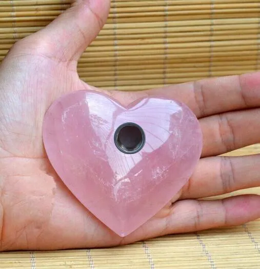 melhor Transporte da gota New Tombado cachimbos de Coração de Cristal Rosa Rosa De Cristal De Quartzo Tubos de Fumar Frete Grátis