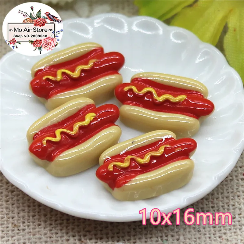 

hot dog 10PCS 10x16mm Resin Flatback Cabochon Miniature Food Art Supply Decoration Charm Craft