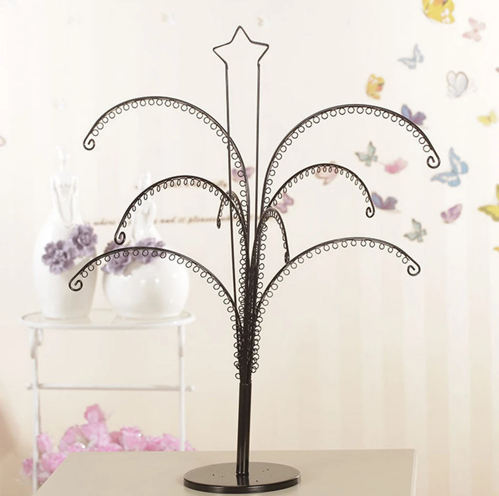

Steel Tree Shape Shop Earring Necklace Jewelry Display Stand Holder Black