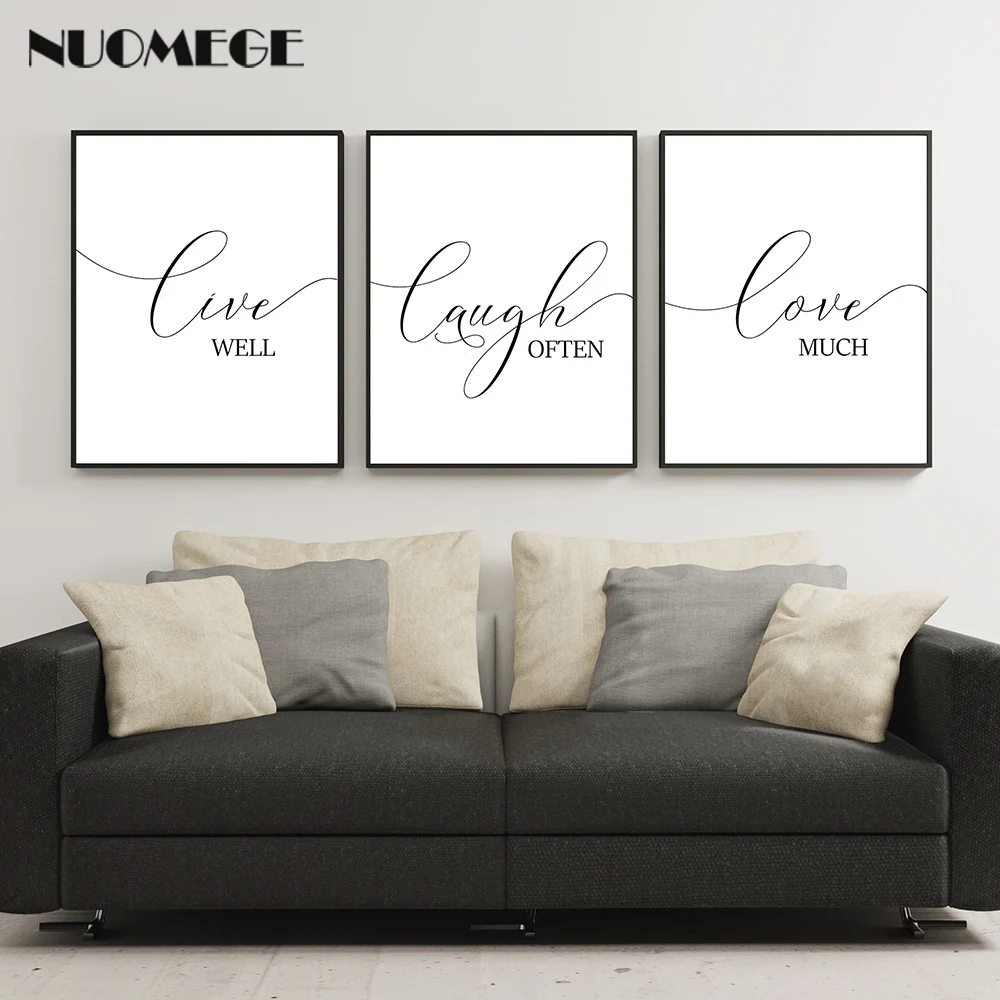 

Motivational Wall Art Live Laugh Love Poster and Prints Living Modern Black English Canvas Art Painting Picture for Room Decor