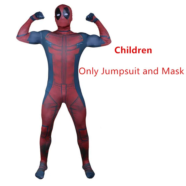 Костюм Дэдпул 2 взрослый человек спандекс лайкра зентай боди комбинезон костюм для костюмированой Вечеринки На Хэллоуин пояс головной убор маска кобура для меча - Цвет: Kids Jumpsuits