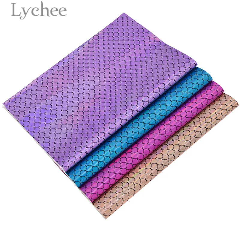 

Lychee 21x29cm A4 Fish Scales PU Fake Leather Fabric High Ouality Synthetic Leather DIY Material For Handbag Garments