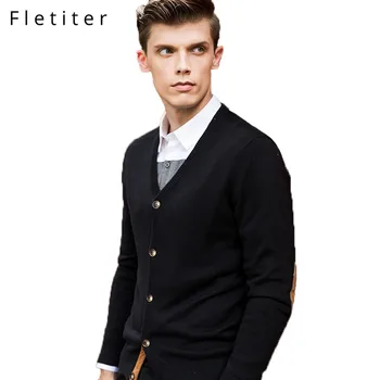 

Fletiter Cardigan Men 2019 Autumn Winter Soft Warm Cashmere Wool Sweater Men Pure Color Classic Casual V-Neck Cardigans Top