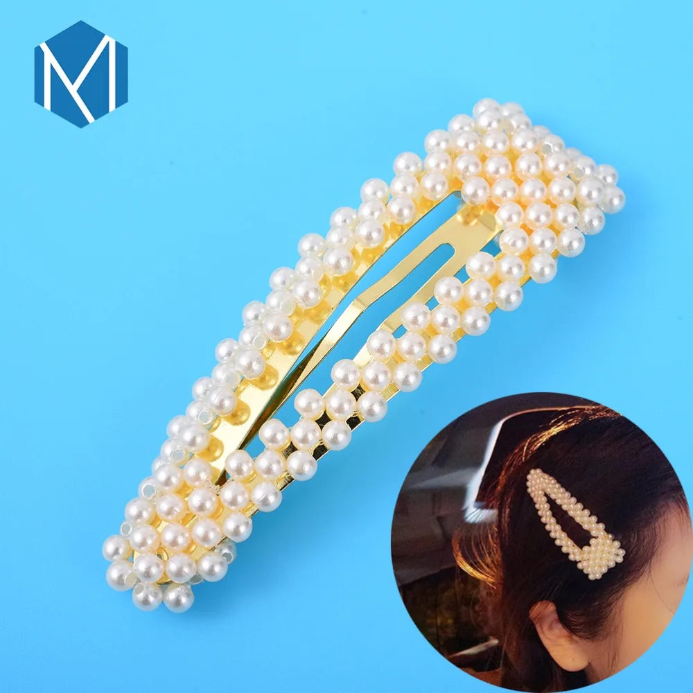 

MISM 3.54 Inch Big Hair Clip For Women Beautiful Design Full Imitation Pearl Luxurious Gold Silver Two Size Solid Korea Style