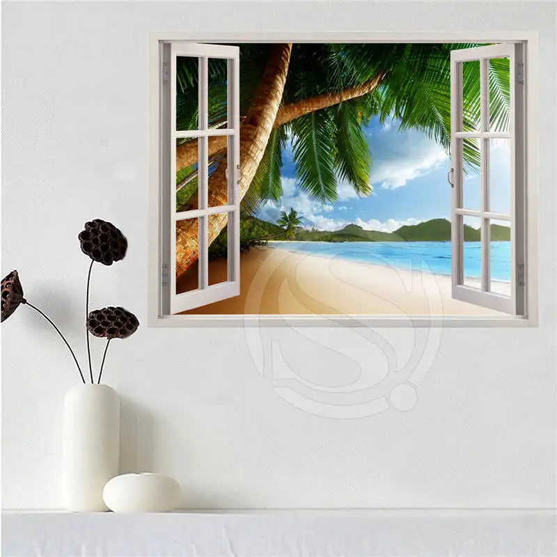 

Custom canvas poster Beach of the Caribbean in the window poster cloth fabric wall poster print Silk Fabric Print SQ0611-LQ01