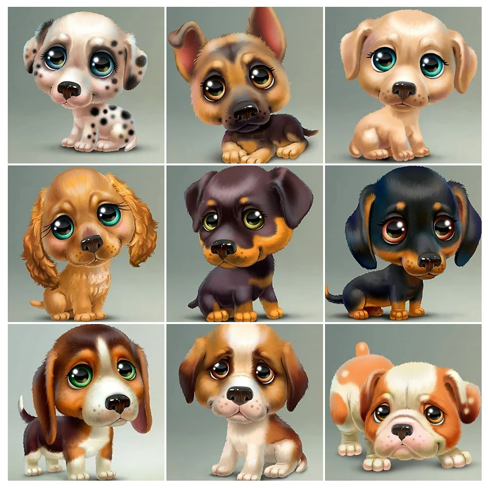 OLY 5D Diy Diamond Painting Full Round drill Cross-Stitch Cute Dog Mosaic Rhinestone Picture Embroidery Sale Animals | Дом и сад