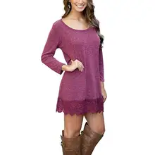 2019 New Yfashion Women Cotton Nine Points Sleeve Loose Dress Top Selling floral nine points sleeve hollow lace dress