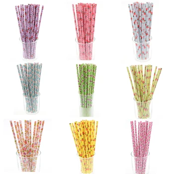 

50pcs/lot Rose Paper Straws Vintage Retro Floral Straws Xmas Wedding Party Decoration