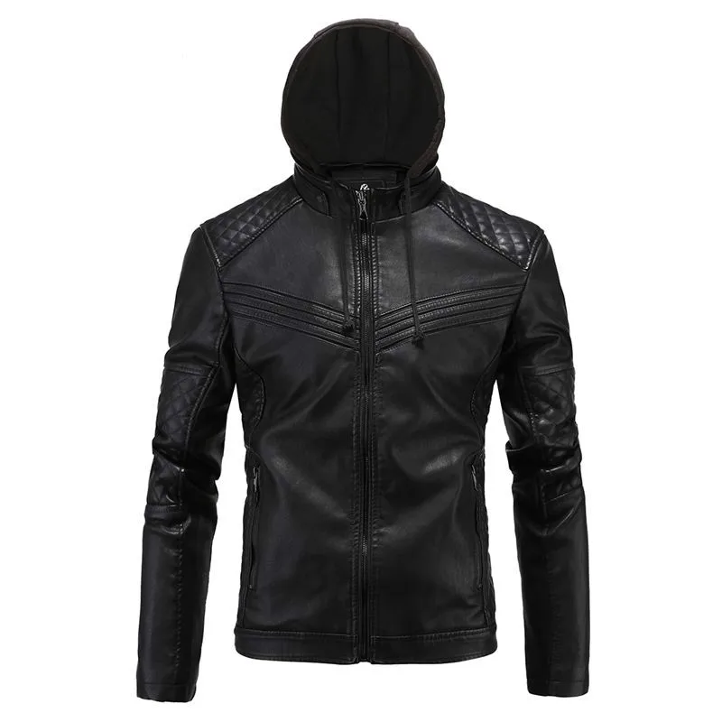 Lguc.H Autumn Winter Men's Hooded PU Leather Jacket,Wholesale Price Man