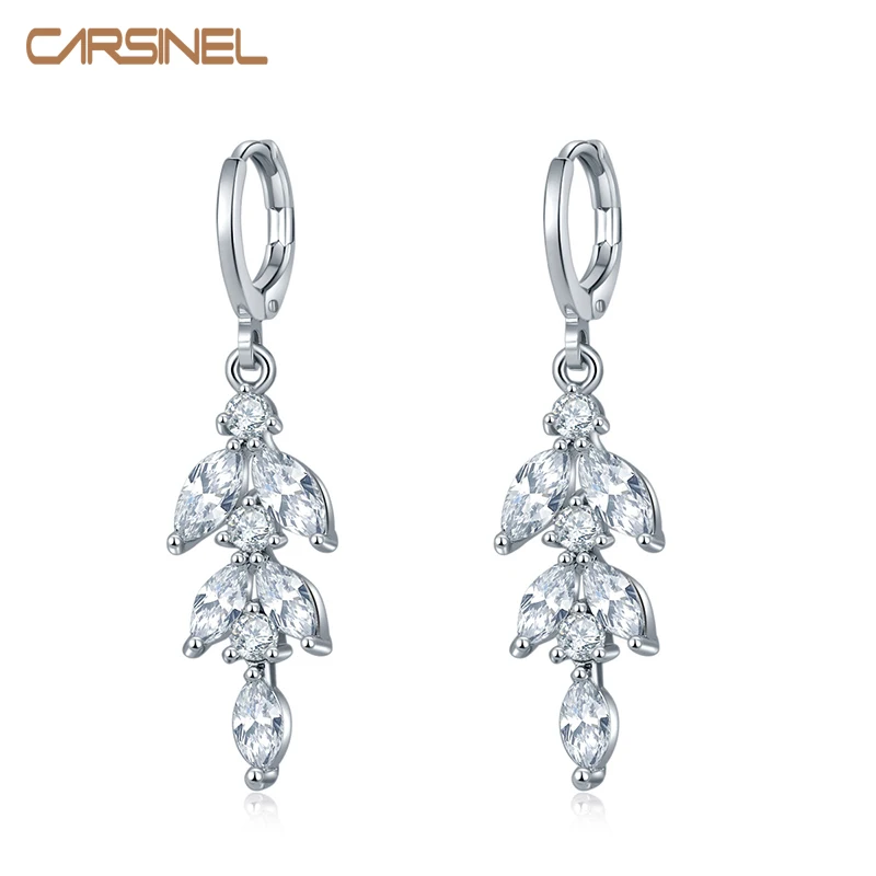 

CARSINEL Brand Fashion Clear Crystal AAA Cubic Zirconia Stone Hoop Earring For Women Silver Color Elegant Wedding Jewelry ER0662