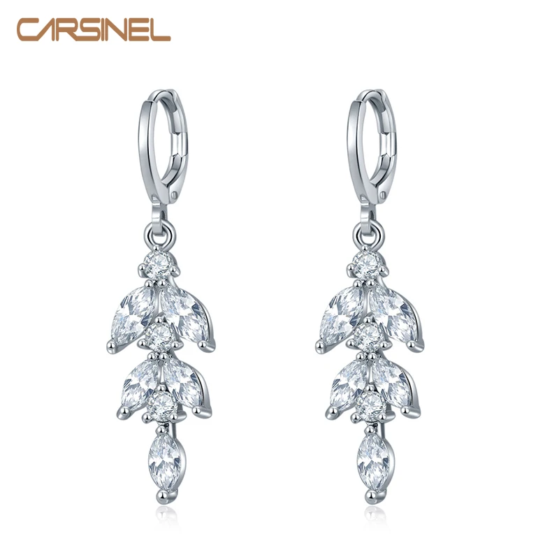 Женские серьги-обруч с камнем CARSINEL элегантные Серебристые серьги и прозрачными