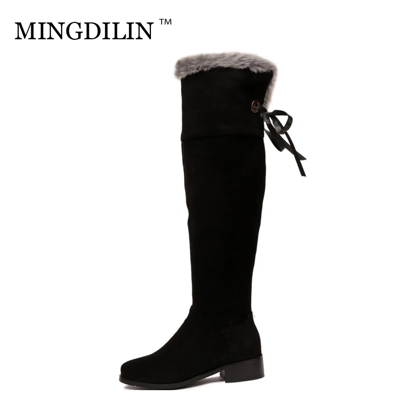 

MINGDILIN Fashion High Boots Natural Leather Cross Bandage Autumn Winter Comfortable Warm Knight Boots Daily Leisure Women Boots