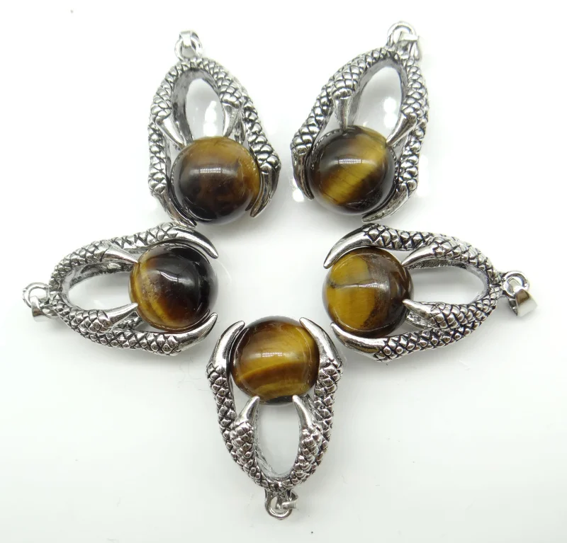10PCSKraft-beads Винтаж с серебряным покрытием Коготь Дракона Мяч бусина, натуральный камень кулон "сделай сам" для изготовления ювелирных украшений ожерелье с подвеской - Окраска металла: NO.6