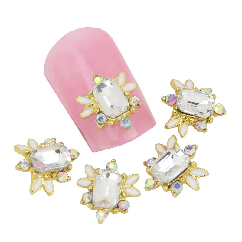 10Pcs/Lot Gold Plated Alloy Nail Charm Jewelry Glitter Rhinestones For