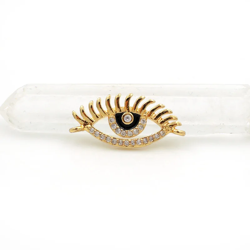 Gold 23*10*2 мм Micro Pave Clear CZ Eye Charm Соединитель с эмалированным черным глазом, пригодный для мужчин и женщин, делая браслеты ювелирные изделия - Окраска металла: Gold