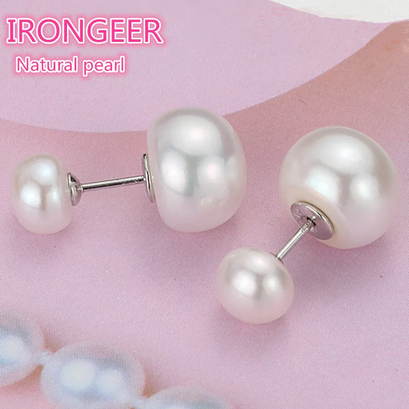 

High quality S925 Sterling Silver Super big 10-12mm Natural pearl fashion Double pearl Earrings for women Free shipping