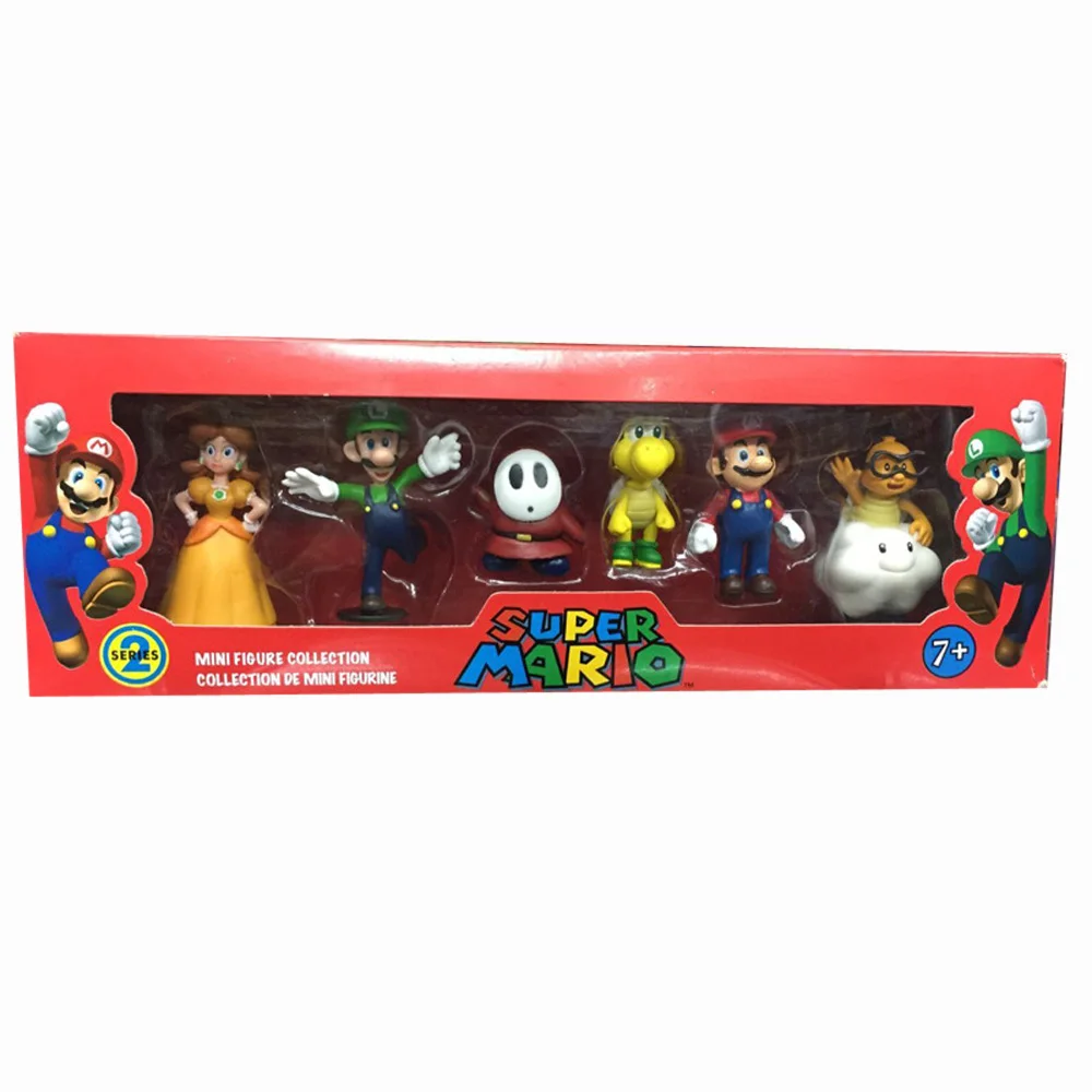 2018 6pcs/lot Super Mario Bros waluigi green dragon figures set with box super mario series 3 bros action figurines party Toy