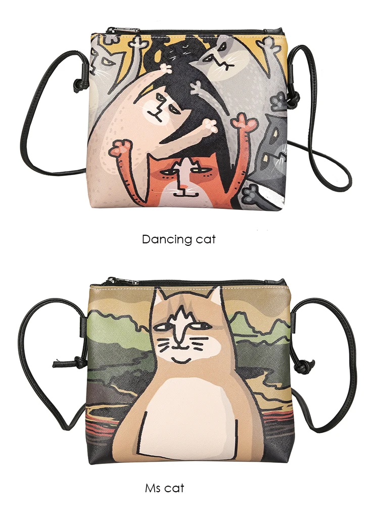 Menghuo 2017 Women Envelope Shoulder Clutch Bag Quality PU Cartoon Cat Printing Small Female Message Purse for Teenagers Girls (27)