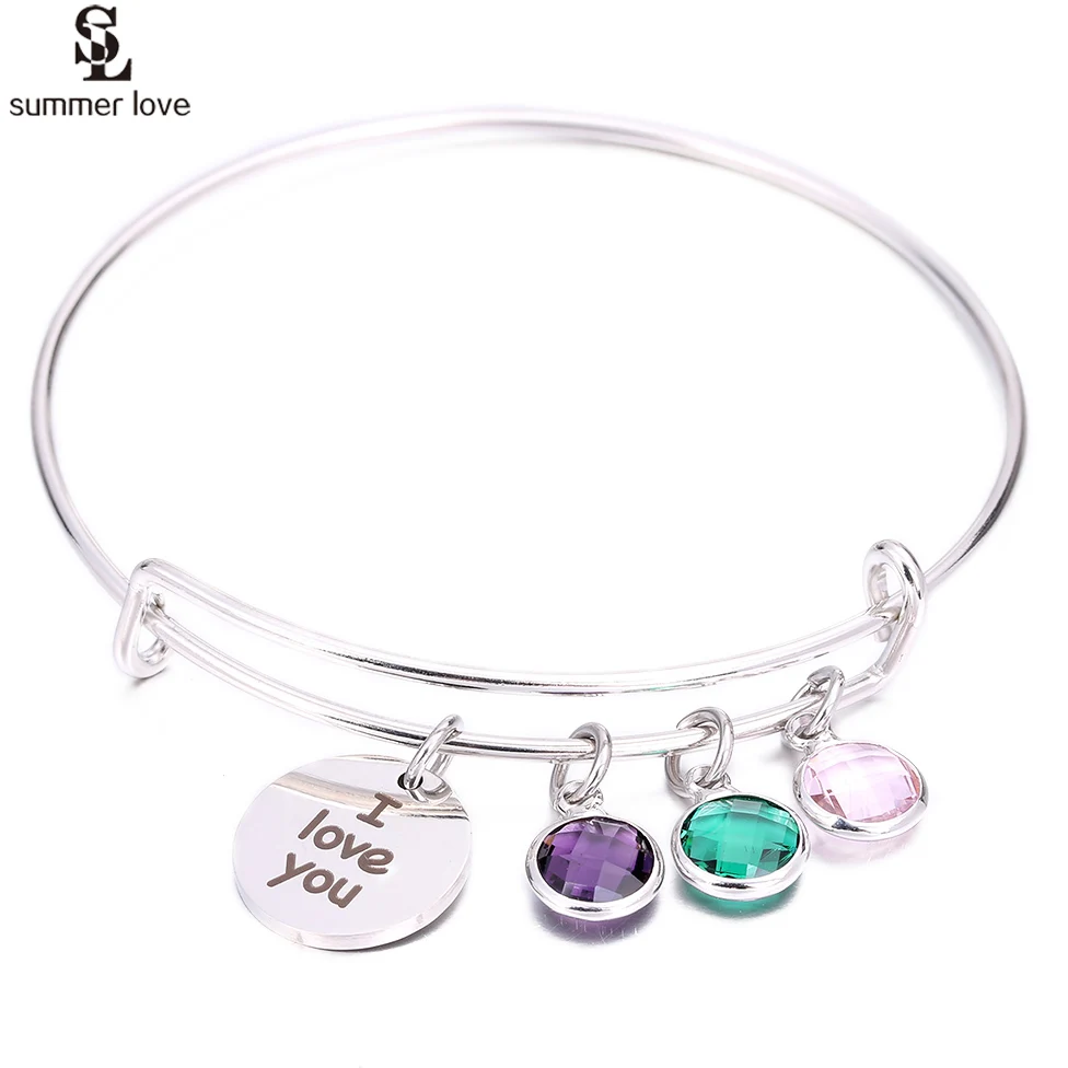 

2019 New Stainless Steel Expandable Cable Wire Bangles for Women Gifts Silver Color Love Heart Crystal Charm Bracelet Jewelry