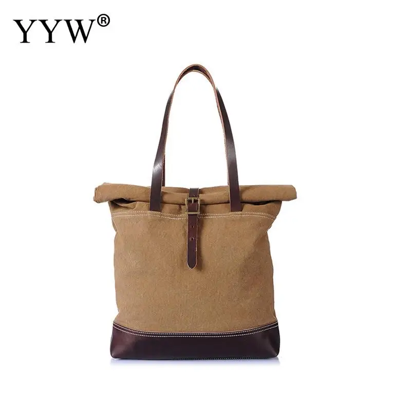 Vintage Canvas Unisex Handbags Camel To-Handle Bag for Men Dark Grey Women Tote Bags with Magnetic Snap Army Green Male Totes