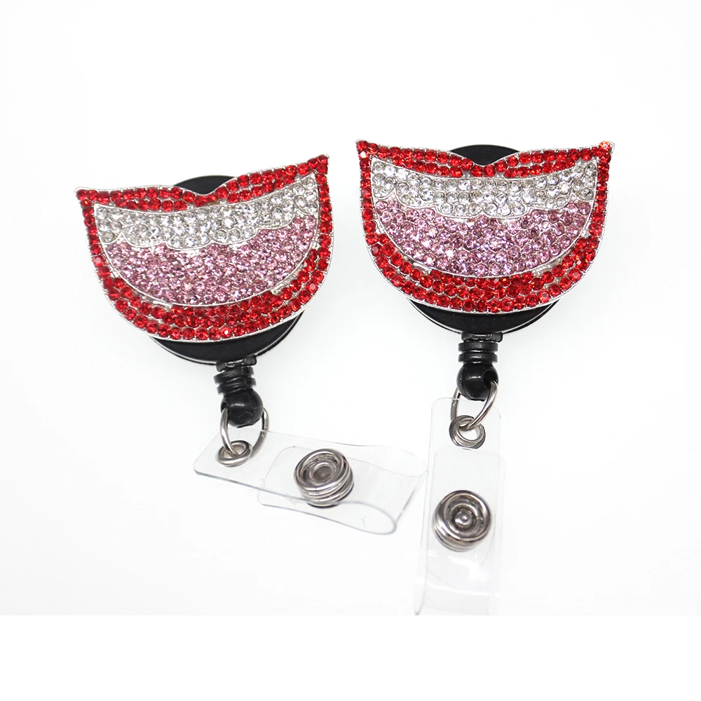 

1pcs/lot New Cute Rhinestone Dentist Lips Medical Oral NurseRetractable ID Badge Holder/Badge Reel
