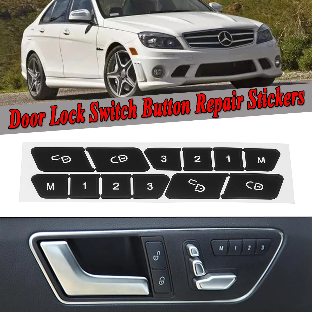 

1 Set Auto Car Door Lock Switch Control Button Repair Stickers For Mercedes For Benz W204 C300 2008-2014 Car Stickers