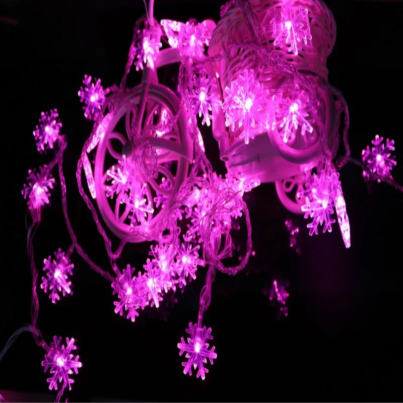 Pink Светодиодный гирлянда в виде снежинок огни Снежная Фея Гирлянда украшение для новогодней елки Новогодняя комната День Святого Валентина разъем для аккумулятора работает - Испускаемый цвет: Pink