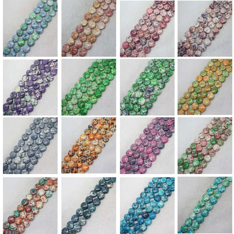 

Mini. Order is $7! 16mm Multicolor Snow jades stones Flat Round Oblaten DIY Jewelry Making Loose Beads 15"