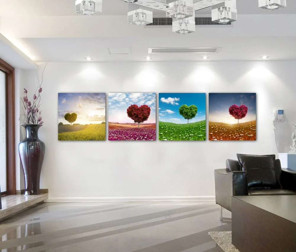 

Contemporary paintings for sale 4 pieces heart paintings on the wall canvas prints for bedroom decoration pictures