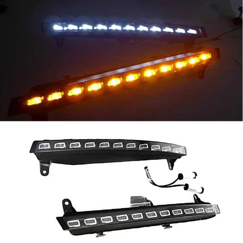 

2PCS Car Daytime Running Light For Audi Q7 2006 2007 2008 2009 Yellow Turn Signal Function 12V Car DRL Fog Lamp Decoration LED