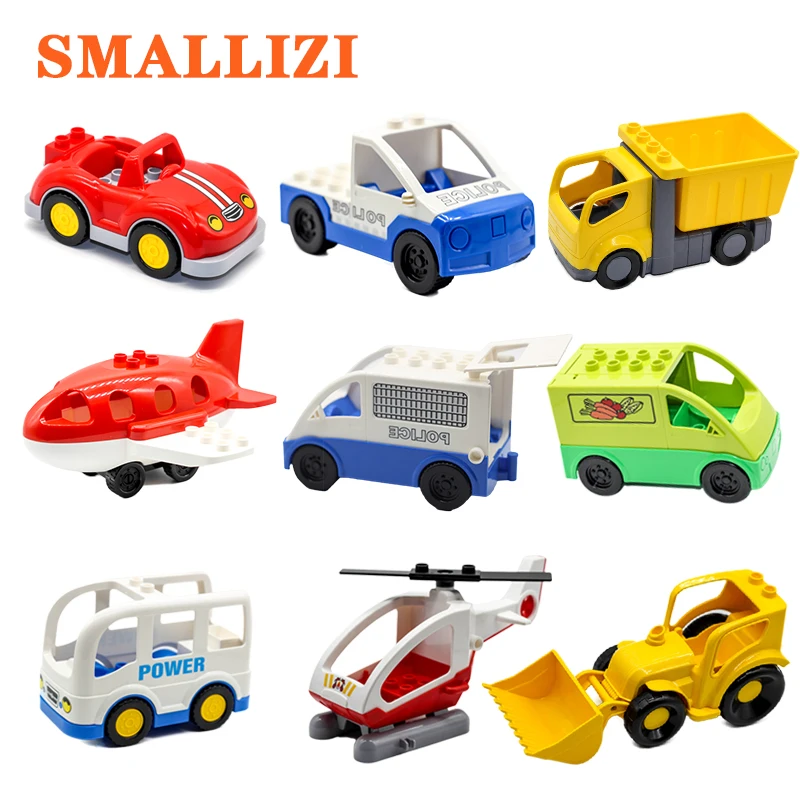 

Large Particles School Bus Car Helicopter Cartoon Plane Vehicle Accessory Building Blocks Compatible Duplo Bricks Sets DIY Toys
