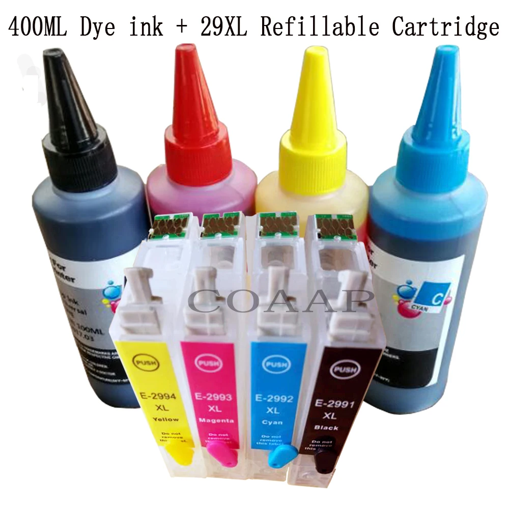 

COAAP 4pcs Refillable 29 XL T29XL T2991 ink with ARC chip Compatible for Epson XP-235 XP-332 XP-335 Printer + 400ML inks