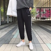 Летняя мужская мода хип-хоп стиль светящиеся боковые полосы эластичный пояс длиной до щиколотки брюки свободные повседневные свободные брюки M-5XL