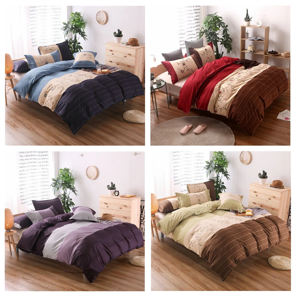 3 قطع مجموعة مفروشات البوليستر القطن الشريط زهرة غطاء لحاف السرير ورقة سادات بياضات السرير المنسوجات نوم مجموعة